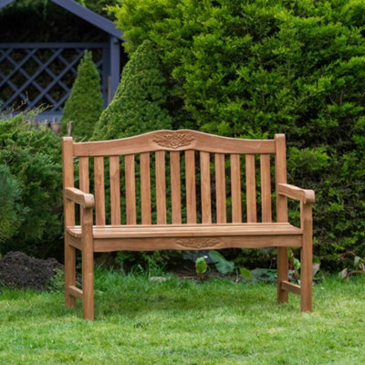 Garden Market Place The Garden Marketplace Solid Teak 2 Seater Garden BenchDecorative Flower & Leaf CarvingsHeavy Duty Hardwood from B&Q