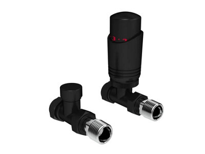 Lavatap Black Designer Thermostatic Radiator Valve Twin Pack Trv Straight 15Mm