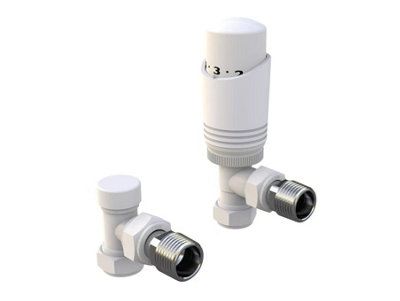 LavaTap White Designer Thermostatic Radiator Valve And Lockshield Twin Pack Trv Angled from B&Q
