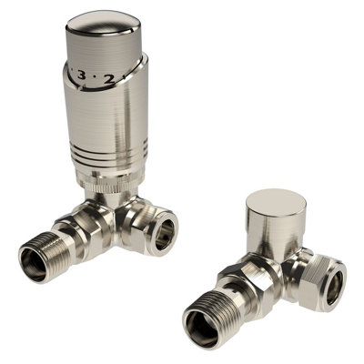 LavaTap Designer Brushed Nickel Thermostatic Radiator Valve Twin Pack Trv Corner from B&Q