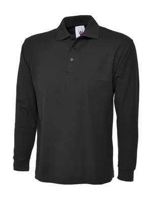 Uneek - Unisex Longsleeve Poloshirt - 50% Polyester 50% Cotton - Size Xs Black