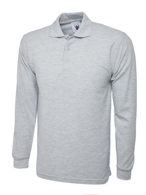 Uneek - Unisex Longsleeve Poloshirt - 50% Polyester 50% Cotton - Heather - Size Xl Grey