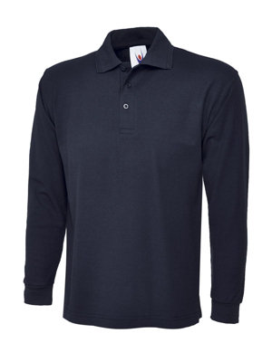 Uneek - Unisex Longsleeve Poloshirt - 50% Polyester 50% Cotton - Navy - Small