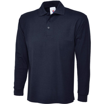 Uneek - Unisex Longsleeve Poloshirt - 50% Polyester 50% Cotton - Navy - Size M