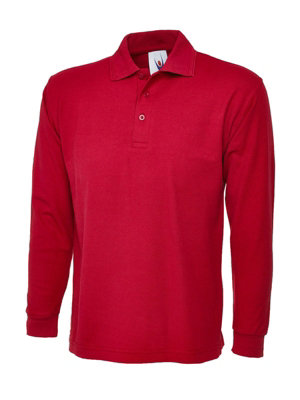 Uneek - Unisex Longsleeve Poloshirt - 50% Polyester 50% Cotton - Size M Red