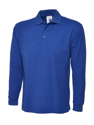 Uneek - Unisex Longsleeve Poloshirt - 50% Polyester 50% Cotton - Royal - Size M