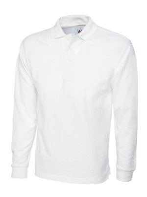 Uneek White - Unisex Longsleeve Poloshirt - 50% Polyester 50% Cotton - Medium