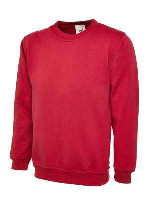 Uneek Red - Unisex Premium Sweatshirt/Jumper - 50% Polyester 50% Cotton - Size Xs