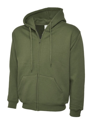 Uneek - Unisex Adults Classic Full Zip Hooded Sweatshirt/Jumper - 50% Polyester 50% Cotton - Olive - Size Xs