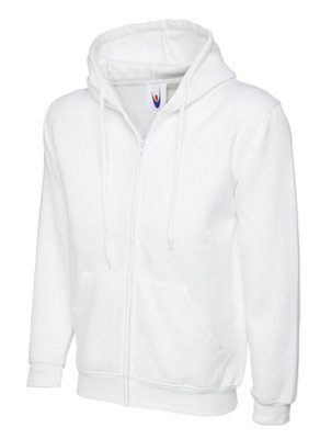 Uneek - Unisex Adults Classic Full Zip Hooded Sweatshirt/Jumper - 50% Polyester 50% Cotton - Size Xs White