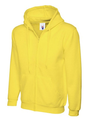 Uneek Yellow - Unisex Adults Classic Full Zip Hooded Sweatshirt/Jumper - 50% Polyester 50% Cotton - Size Xs