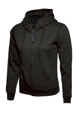 Uneek - Women's/Ladies Classic Full Zip Hooded Sweatshirt/Jumper - 50% Polyester 50% Cotton - Size Xs Black