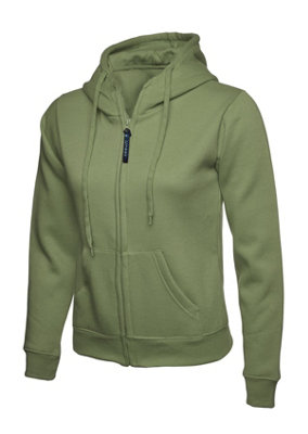 Uneek - Women's/Ladies Classic Full Zip Hooded Sweatshirt/Jumper - 50% Polyester 50% Cotton - Olive - Medium