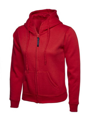 Uneek - Women's/Ladies Classic Full Zip Hooded Sweatshirt/Jumper - 50% Polyester 50% Cotton - Size 3XL Red
