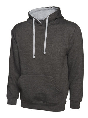 Uneek - Unisex Contrast Hooded Sweatshirt/Jumper - 50% Polyester 50% Cotton - Charcoal/Heather - Size 2XL Grey