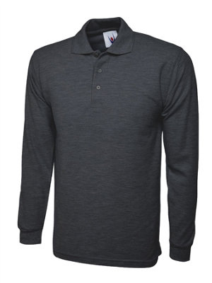 Uneek - Unisex Longsleeve Poloshirt - 50% Polyester 50% Cotton - Charcoal - Size Xs
