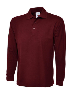 Uneek - Unisex Longsleeve Poloshirt - 50% Polyester 50% Cotton - Maroon - Size Xs