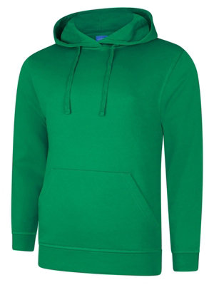 Uneek Green - Unisex Deluxe Hooded Sweatshirt/Jumper - 60% Ring Spun Combed Cotton 40% Polyester - Kelly - Size Xl