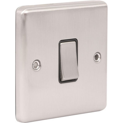 UEP Windsor 1G Intermediate Switch Brushed Steel Black Trim from B&Q