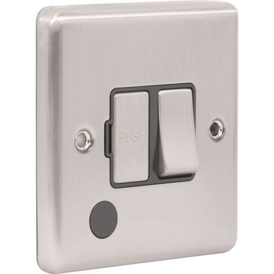 UEP Windsor 13Amp Switched Fused Spur W/o Neon Brushed Steel Black Trim from B&Q