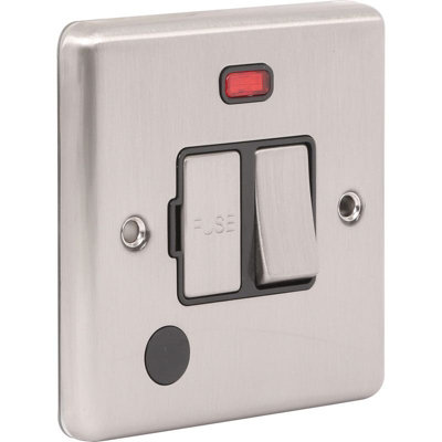 UEP Windsor 13Amp Switched Fused Spur With Neon Brushed Steel Black Trim from B&Q