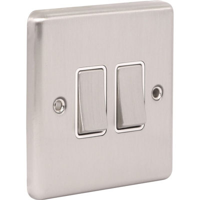 Windsor 2G 2Way 10Amp Switch Brushed Steel White Trim from B&Q
