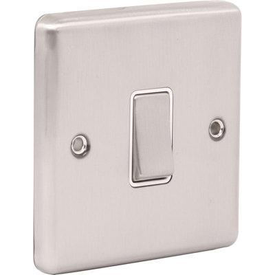 UEP Windsor 1G Intermediate Switch Brushed Steel White Trim from B&Q