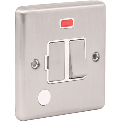 UEP Windsor 13Amp Switched Fuse Spur W Neon Brushed Steel White Trim from B&Q