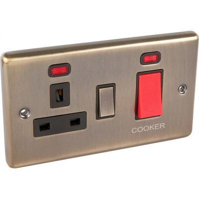 Windsor Double Cooker Switch & Socket Antique Brass from B&Q