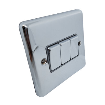 Windsor 3G 2Way 10Amp Switch Polished Crome Grey Trim from B&Q