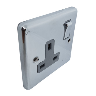 UEP Windsor 1G 13Amp Socket Polished Chrome Grey Trim from B&Q