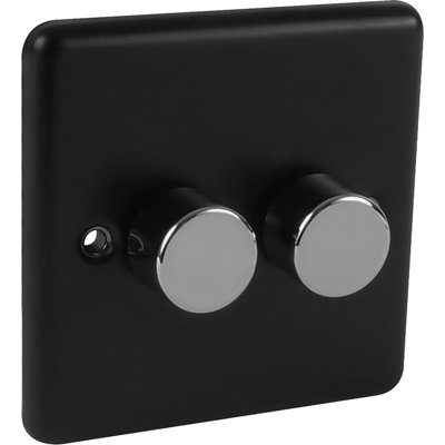 Windsor 2G 2Way 150W Intelligent Led Push Dimmer Matt Black P/chrome Knob from B&Q