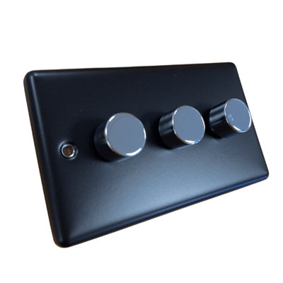Windsor 3G 250W 2Way Push Dimmer Matt Black P/chrome Dimmer Knob from B&Q