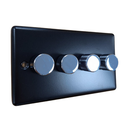 Windsor 4G 2Way 250W Push Dimmer Matt Black P/chrome Knob from B&Q