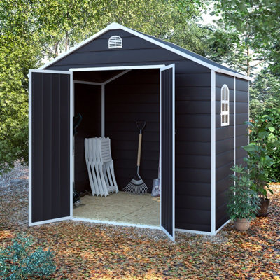 Billyoh Ashford Apex Plastic Garden Storage Shed Including Foundation Kit Grey - 8 X 6