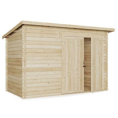 Billyoh Pent Log Cabin Windowless Heavy Duty Bike Store - 10X6 - Double Door - 28mm Thickness