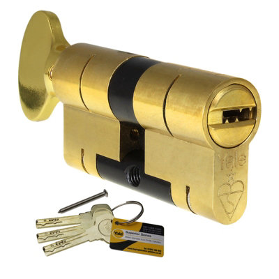 Yale Superior 1 Star Thumbturn Euro Cylinder55/35Polished Brass(With 4 Keys) from B&Q