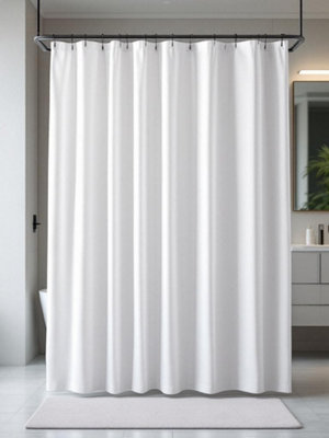White Polyester Shower Curtain250X180Cm from B&Q