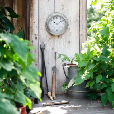 Large 46Cm Galvanised Metal Garden Wall Clock With Thermometer And Hygrometer from B&Q