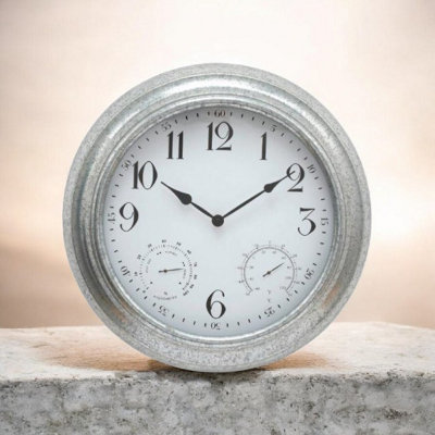 Large 46Cm Galvanised Metal Garden Wall Clock With Thermometer And Hygrometer from B&Q