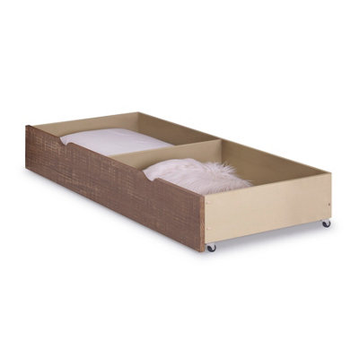 Amani Denver Rustic Walnut Underbed Storage Drawer On Wheels 2 Section