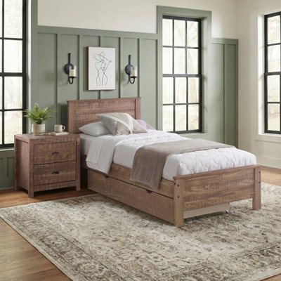 Amani Denver Walnut Pine Single BedStorage Drawer And Nightstand Set