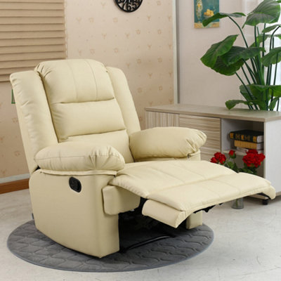 More4Homes Loxley Bonded Leather Recliner Armchair Sofa Home Lounge Chair Reclining Gaming (Cream) from B&Q