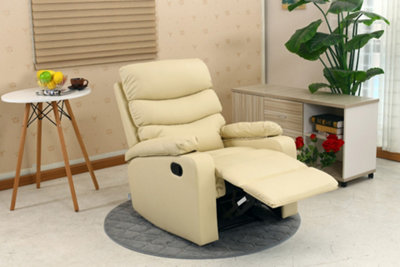 More4homes Cream Ashby Leather Recliner Armchair Sofa Home Lounge Chair Reclining (Cream) Small B&Q