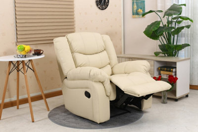More4homes Seattle Manual Recliner Armchair Sofa Home Lounge Bonded Leather Chair (Cream) Cream