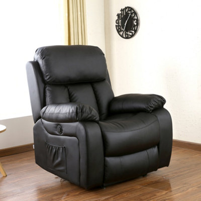 B&Q -  Chester Electric Bonded Leather Automatic Recliner Armchair Sofa Home Lounge Chair (Black)