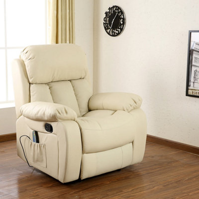 More4homes Chester Bonded Leather Recliner Armchair Sofa Home Lounge Chair Reclining Gaming (Cream) Cream