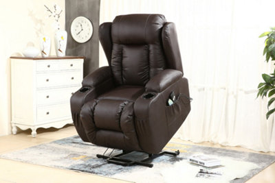 More4homes Caesar Single Motor Electric Rise Recliner Bonded Leather Armchair Electric Lift Riser Chair (Brown) Brown