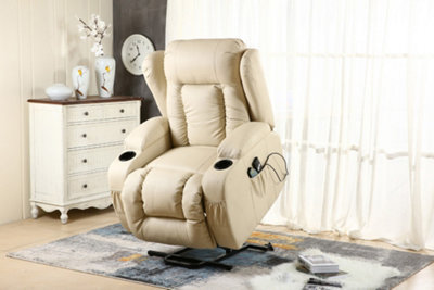 More4homes Cream Caesar Single Motor Electric Rise Recliner Bonded Leather Armchair Electric Lift Riser Chair (Cream)