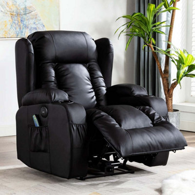 More4homes Black Caesar Electric Bonded Leather Automatic Recliner Armchair Sofa Home Lounge Chair (Black)